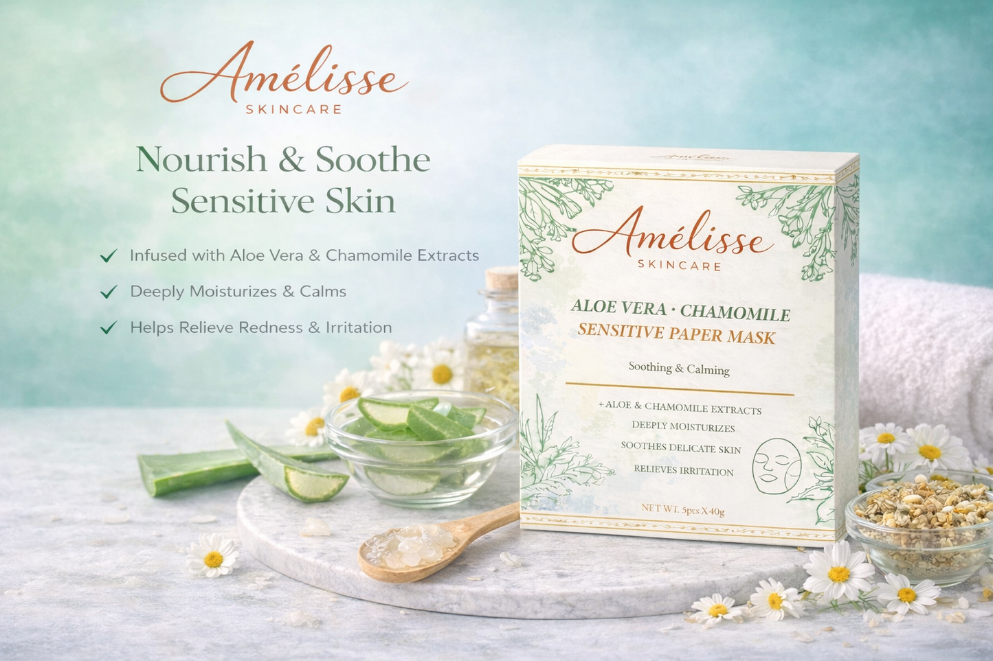 Amelisse Aloe Vera Chamomile Sensitive Paper Mask (5PCS)