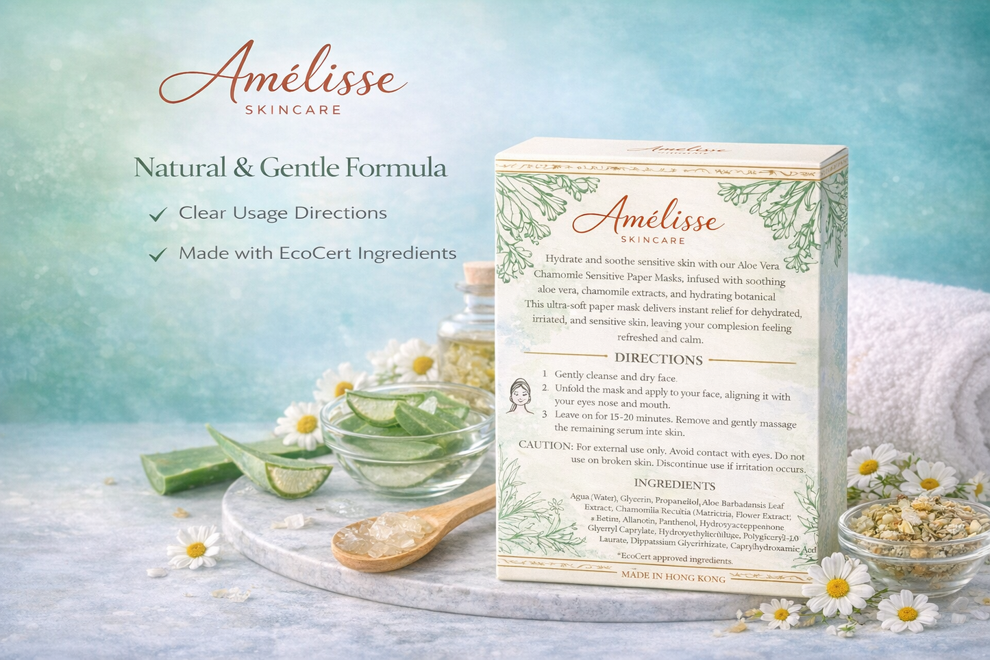 Amelisse Aloe Vera Chamomile Sensitive Paper Mask (5PCS)