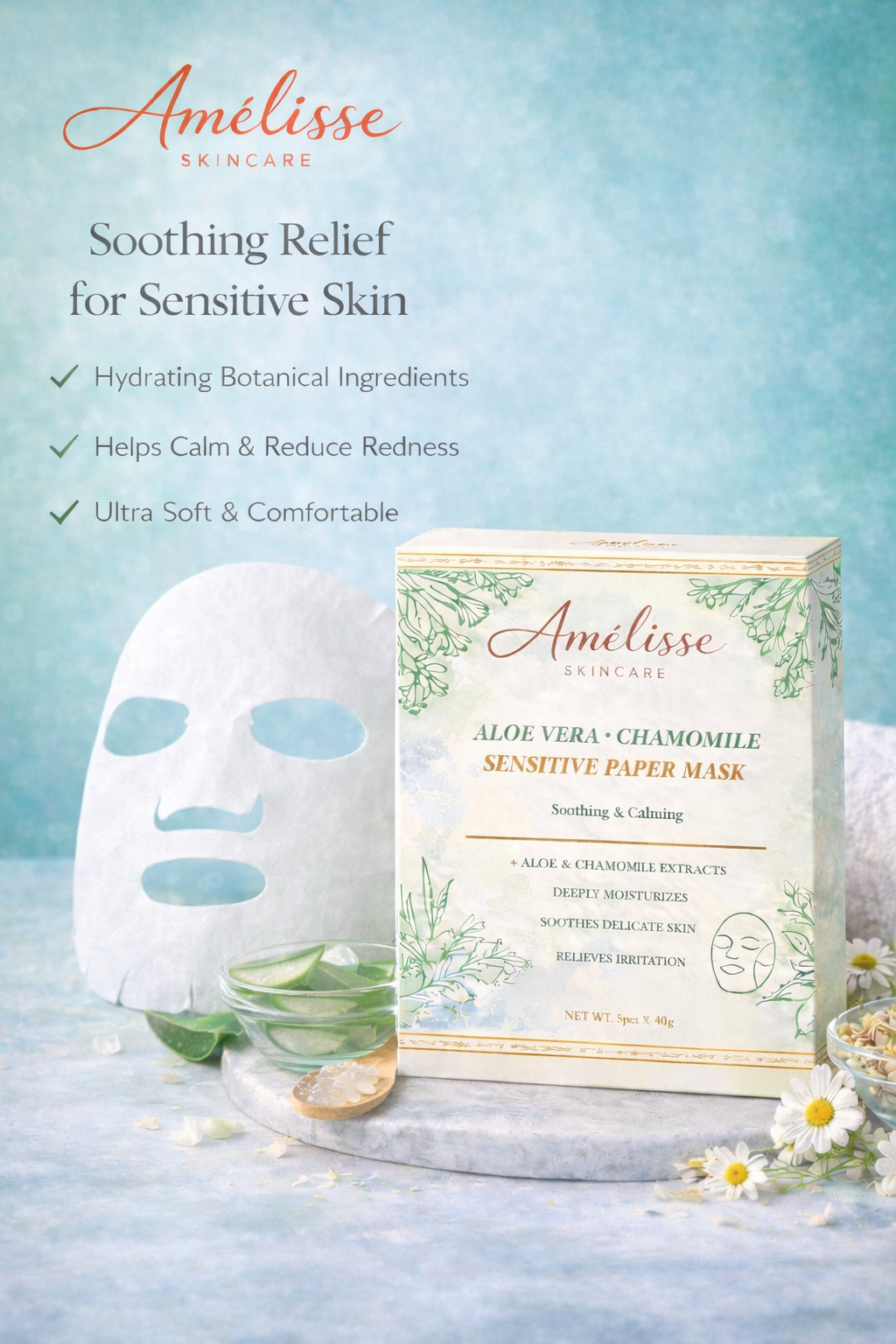 Amelisse Aloe Vera Chamomile Sensitive Paper Mask (5PCS)